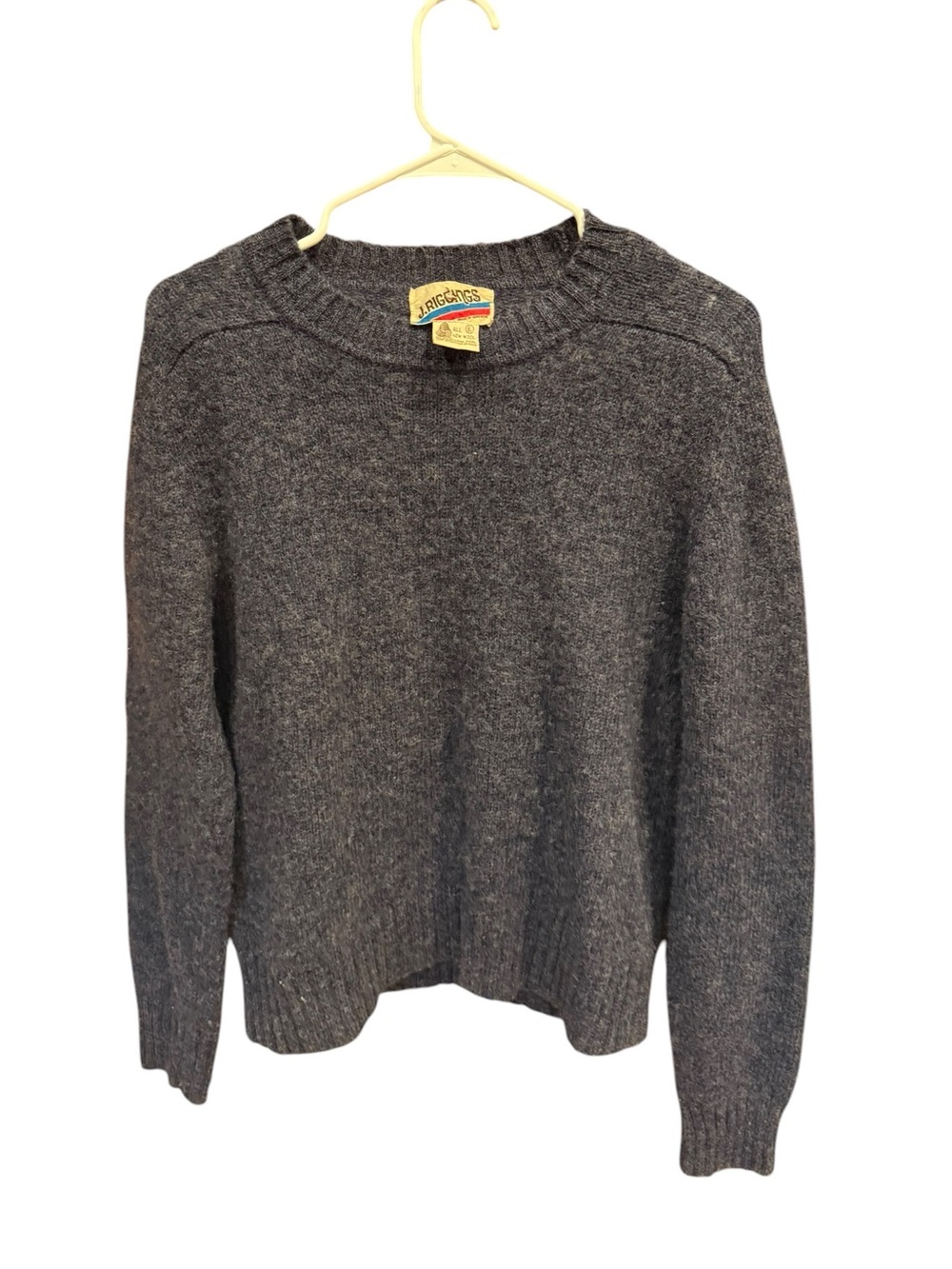 VTG 1960s 100% Shetland Wool J Riggings Scoop Neck Bluish Gray Sweater Size L